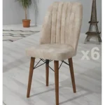 chaise-salle-a-manger-varo-tissu-anti-tache-beige-pieds-bois-confort-lot-6-famiadeco-casablanca-maroc