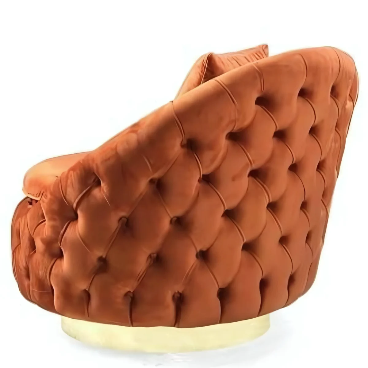 fauteuil-velours-orange-capitonne-base-doree-vue-arriere-promotion-livraison-gratuite-famiadeco-casablanca-maroc