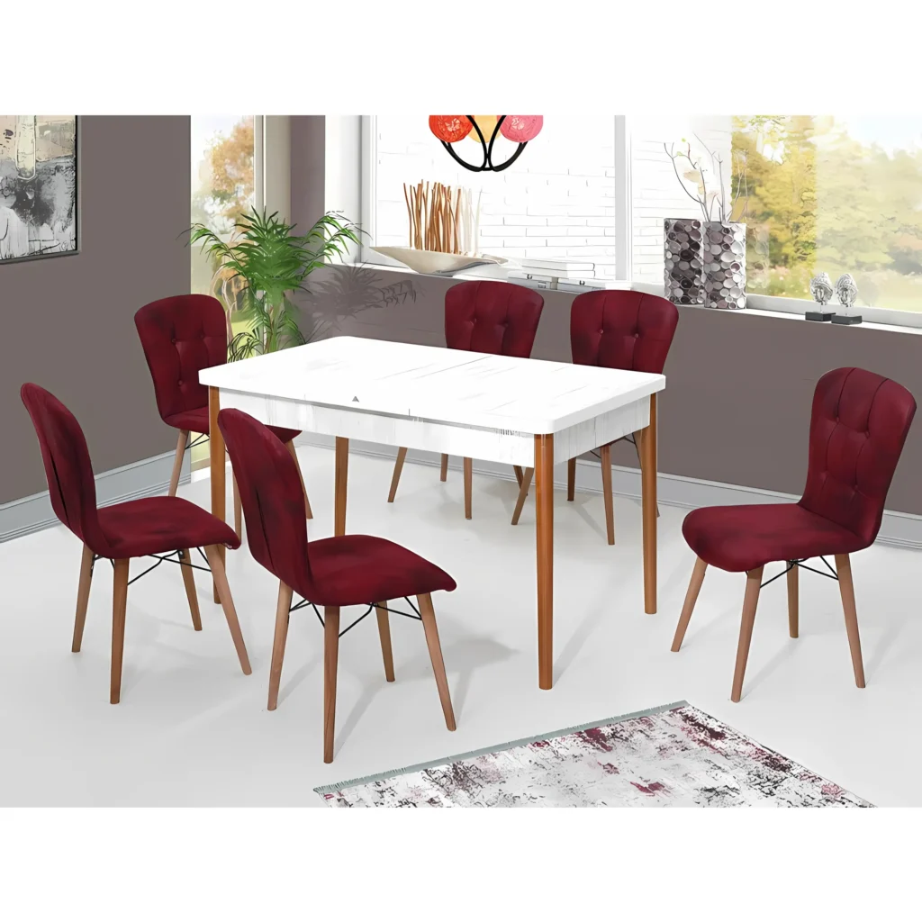 salle-a-manger-piro-table-extensible-rectangulaire-6-chaises-bordeaux-plateau-blanc-famiadeco-casablanca-maroc