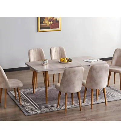 salle-a-manger-varo-table-extensible-rectangulaire-6-chaises-beige-pieds-bois-famiadeco-casablanca-maroc